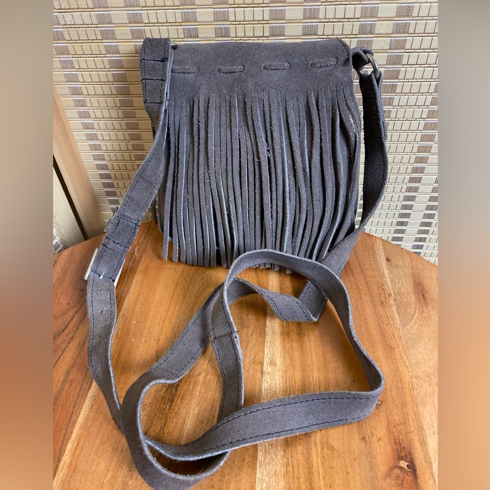 🔶Minnetonka Crossbody Handbag Mini Gray Suede Fringe Western Pouch Bag